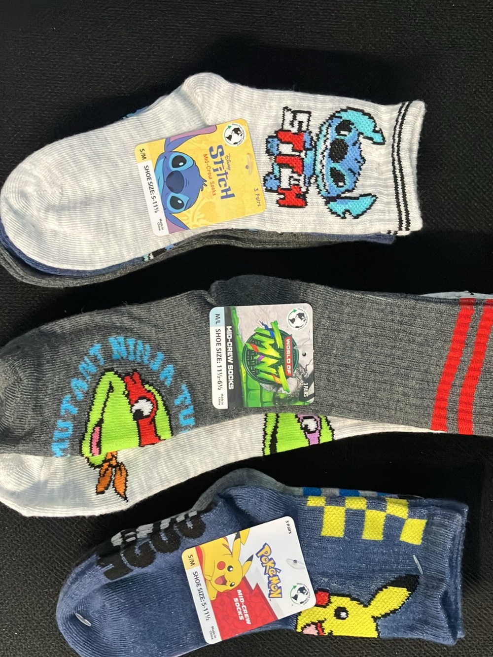 Kids Character Ankle Socks Pack — Gray, Blue, Green